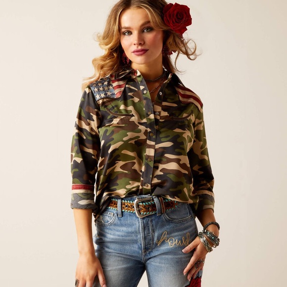 Ariat Camo Pride Rodeo Quincy Shirt - Picture 1 of 8